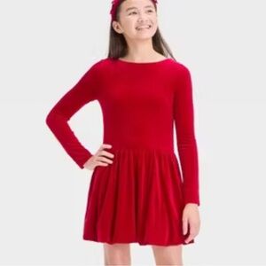 LIKE NEW ART CLASS Girl Long Sleeve Velvet Dress in Red Size: XL